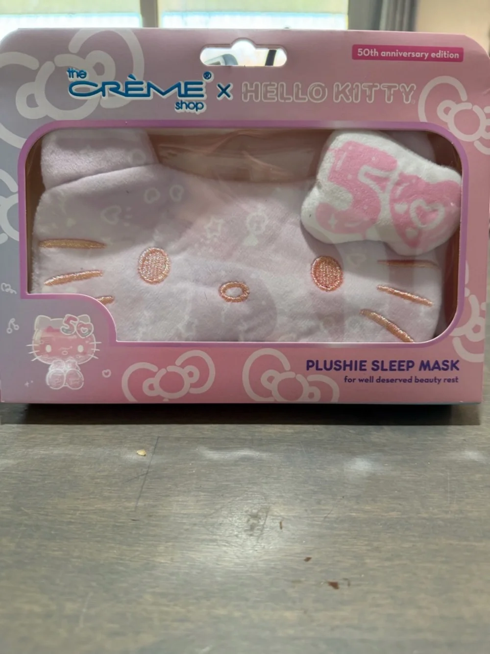 Hello Kitty Light Pink Plush Eye Mask with Rose-Gold Embroidery